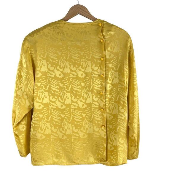 Vintage Nina Ricci 100% Silk Jacquard Long Sleeve‎ Blouse in Yellow, Size 8 - Picture 9 of 14